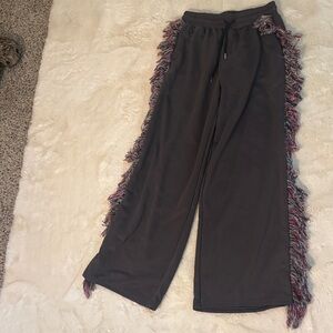 Gray Pants with Fringe Detail